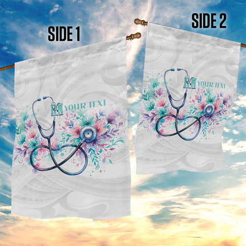 New Zealand Nurses RN Personalised Garden Flag Stethoscope Floral Maori Motif