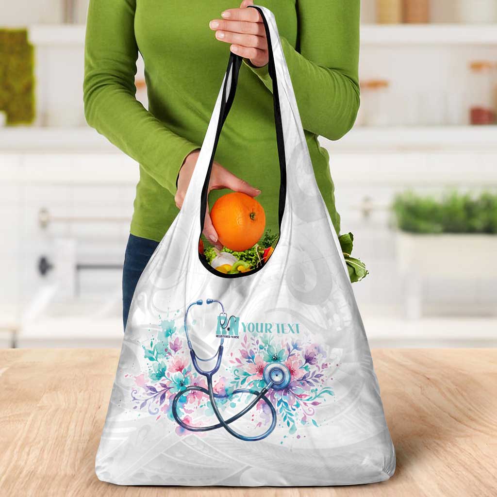New Zealand Nurses RN Personalised Grocery Bag Stethoscope Floral Maori Motif