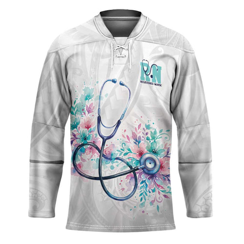 New Zealand Nurses RN Personalised Hockey Jersey Stethoscope Floral Maori Motif