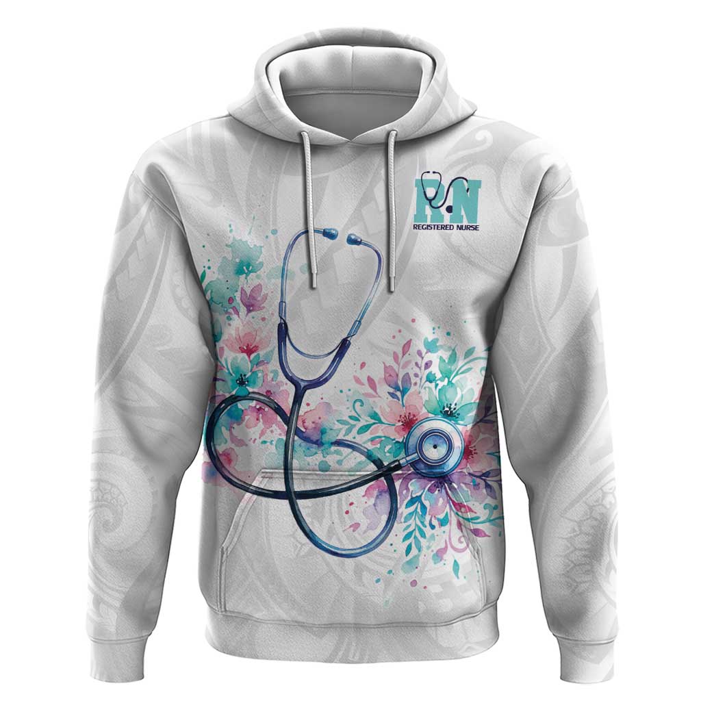 New Zealand Nurses RN Personalised Hoodie Stethoscope Floral Maori Motif