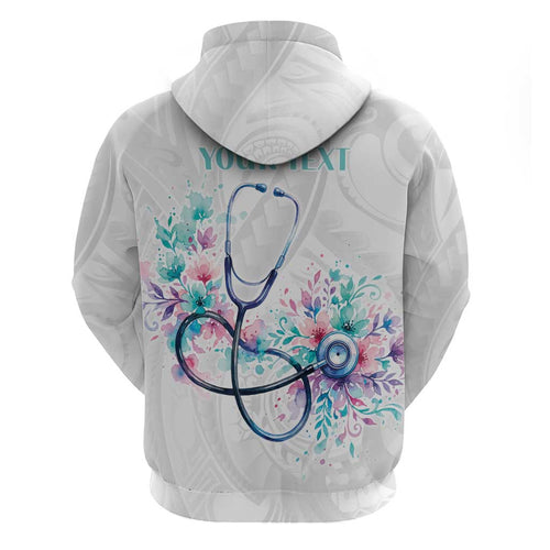 New Zealand Nurses RN Personalised Hoodie Stethoscope Floral Maori Motif