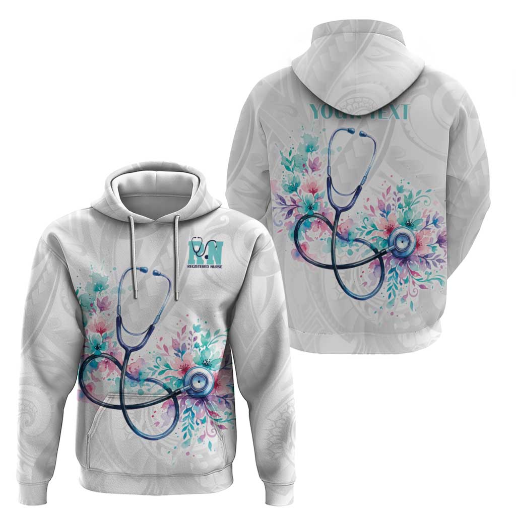 New Zealand Nurses RN Personalised Hoodie Stethoscope Floral Maori Motif