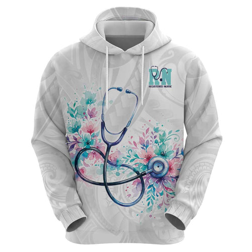 New Zealand Nurses RN Personalised Hoodie Stethoscope Floral Maori Motif