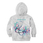New Zealand Nurses RN Personalised Kid Hoodie Stethoscope Floral Maori Motif