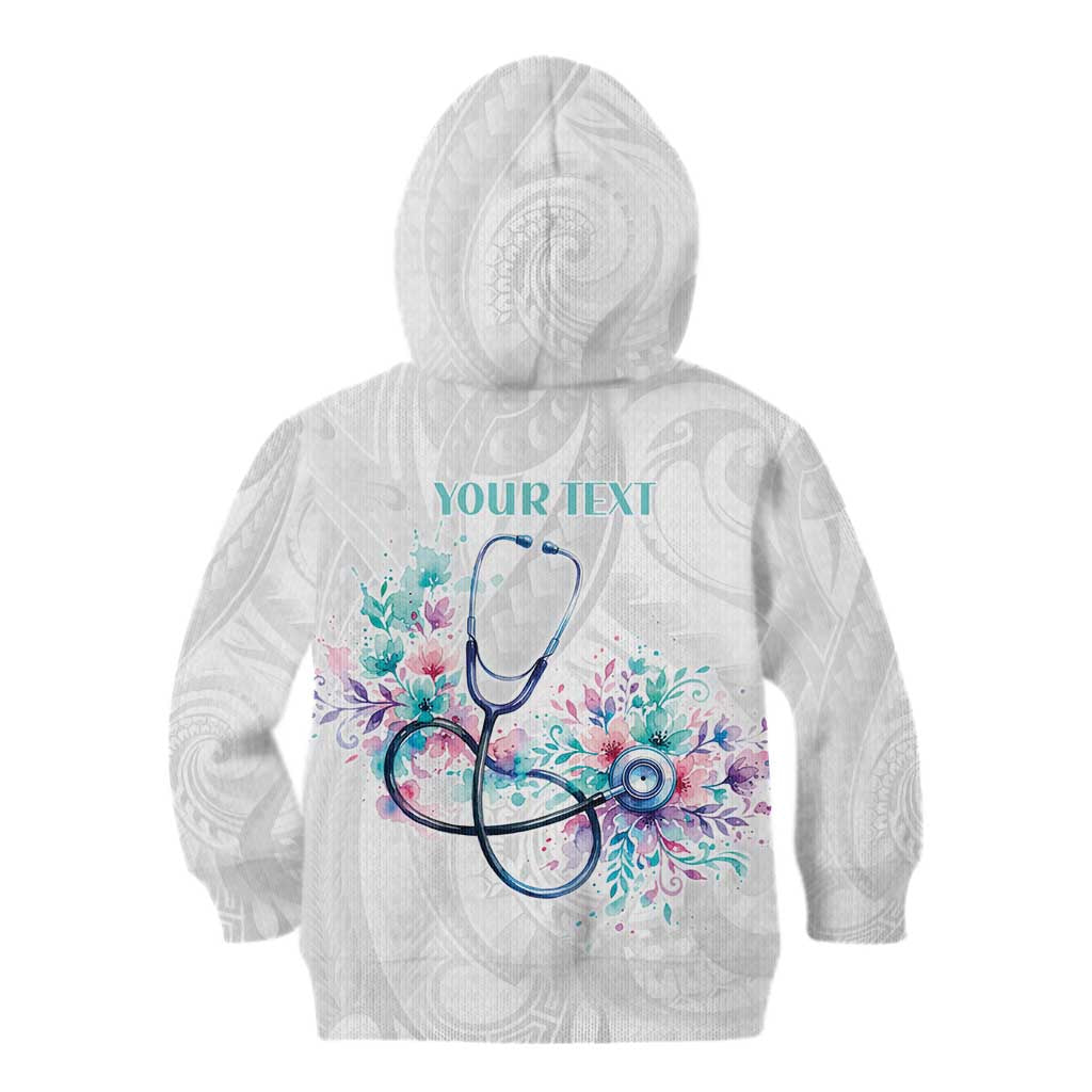 New Zealand Nurses RN Personalised Kid Hoodie Stethoscope Floral Maori Motif