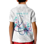 New Zealand Nurses RN Personalised Kid Polo Shirt Stethoscope Floral Maori Motif