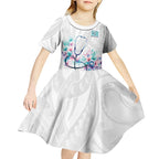 New Zealand Nurses RN Personalised Kid Short Sleeve Dress Stethoscope Floral Maori Motif