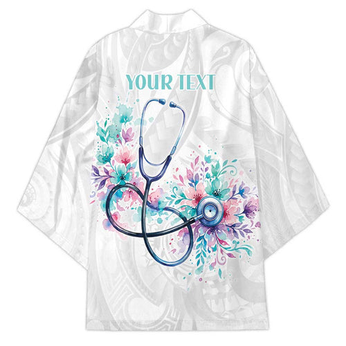 New Zealand Nurses RN Personalised Kimono Stethoscope Floral Maori Motif