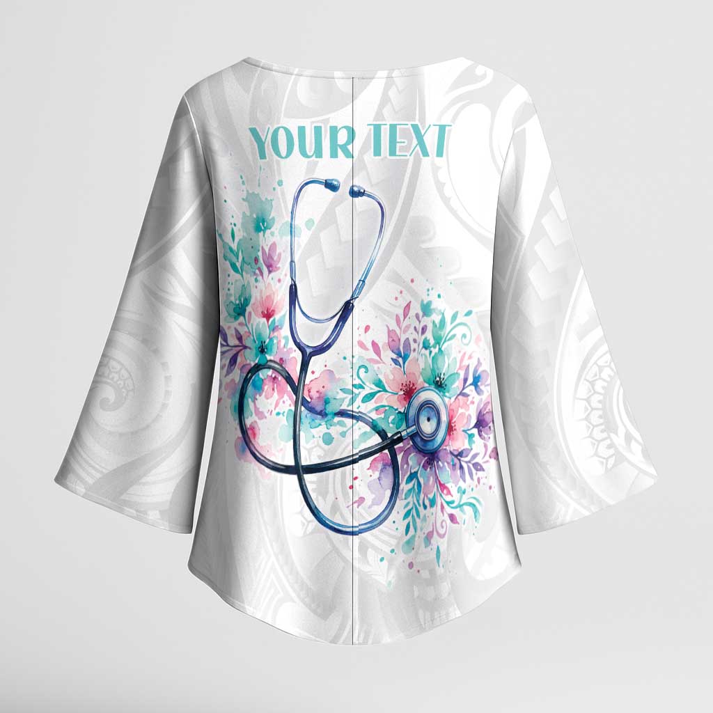 New Zealand Nurses RN Personalised Kimono Sleeve Blouse Stethoscope Floral Maori Motif