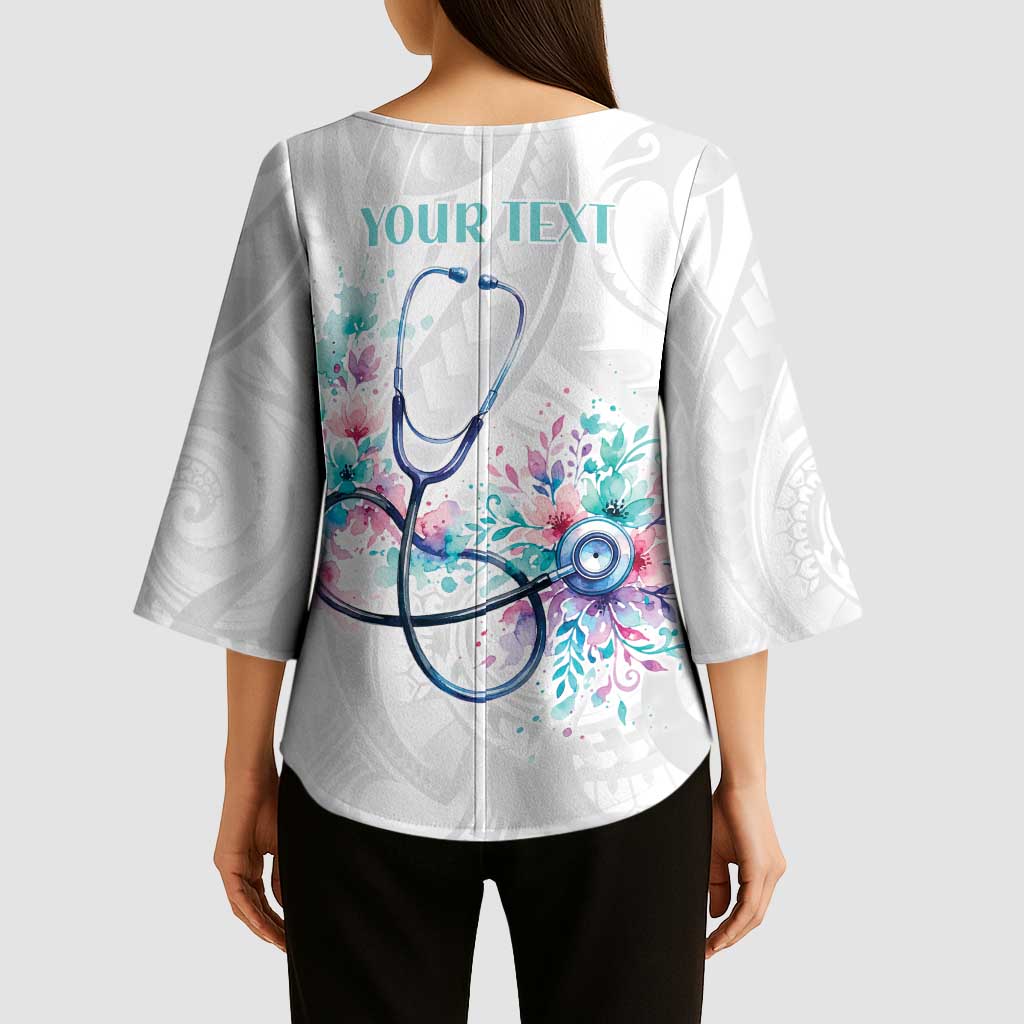 New Zealand Nurses RN Personalised Kimono Sleeve Blouse Stethoscope Floral Maori Motif
