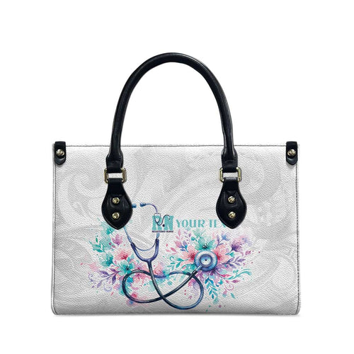 New Zealand Nurses RN Personalised Leather Bag Stethoscope Floral Maori Motif