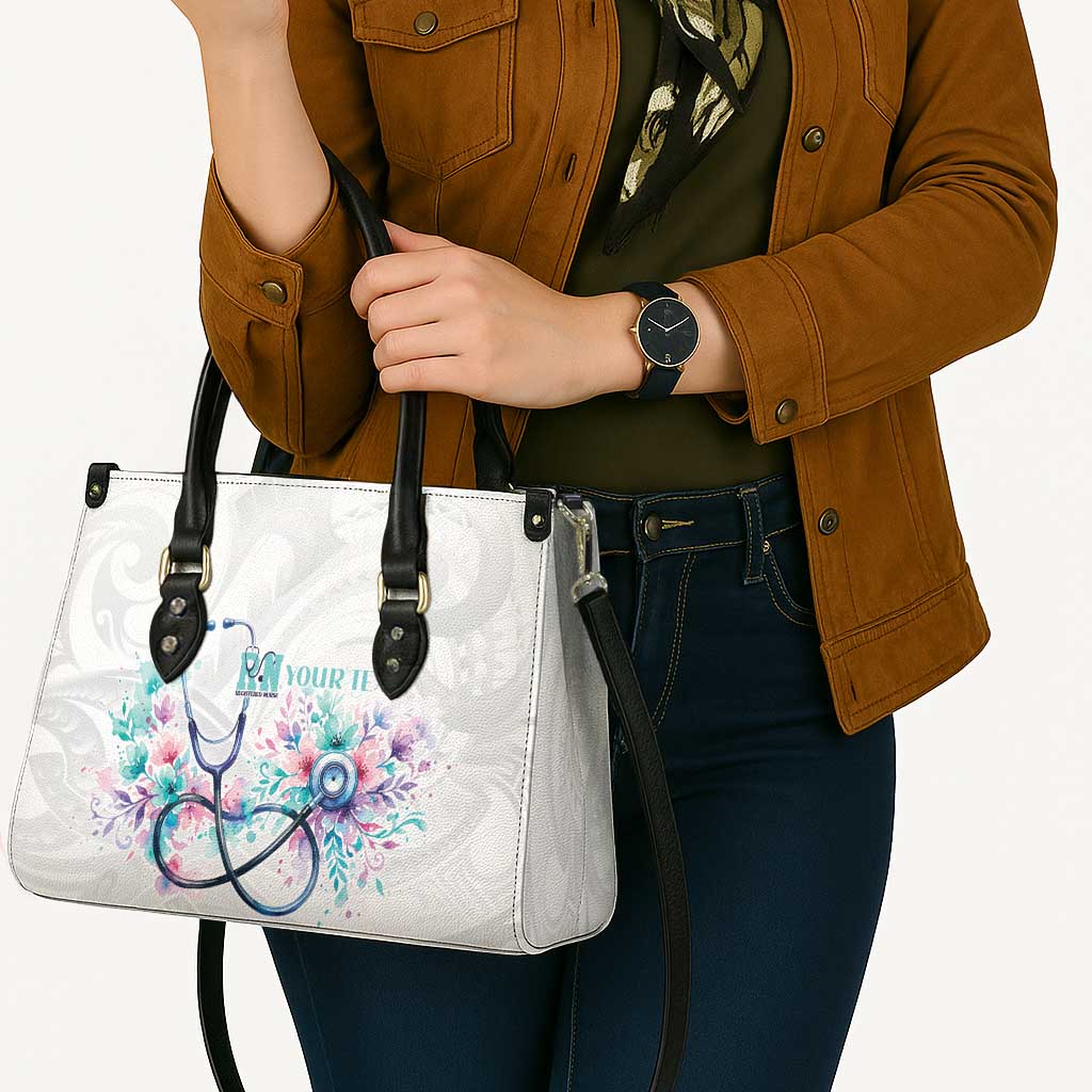 New Zealand Nurses RN Personalised Leather Bag Stethoscope Floral Maori Motif
