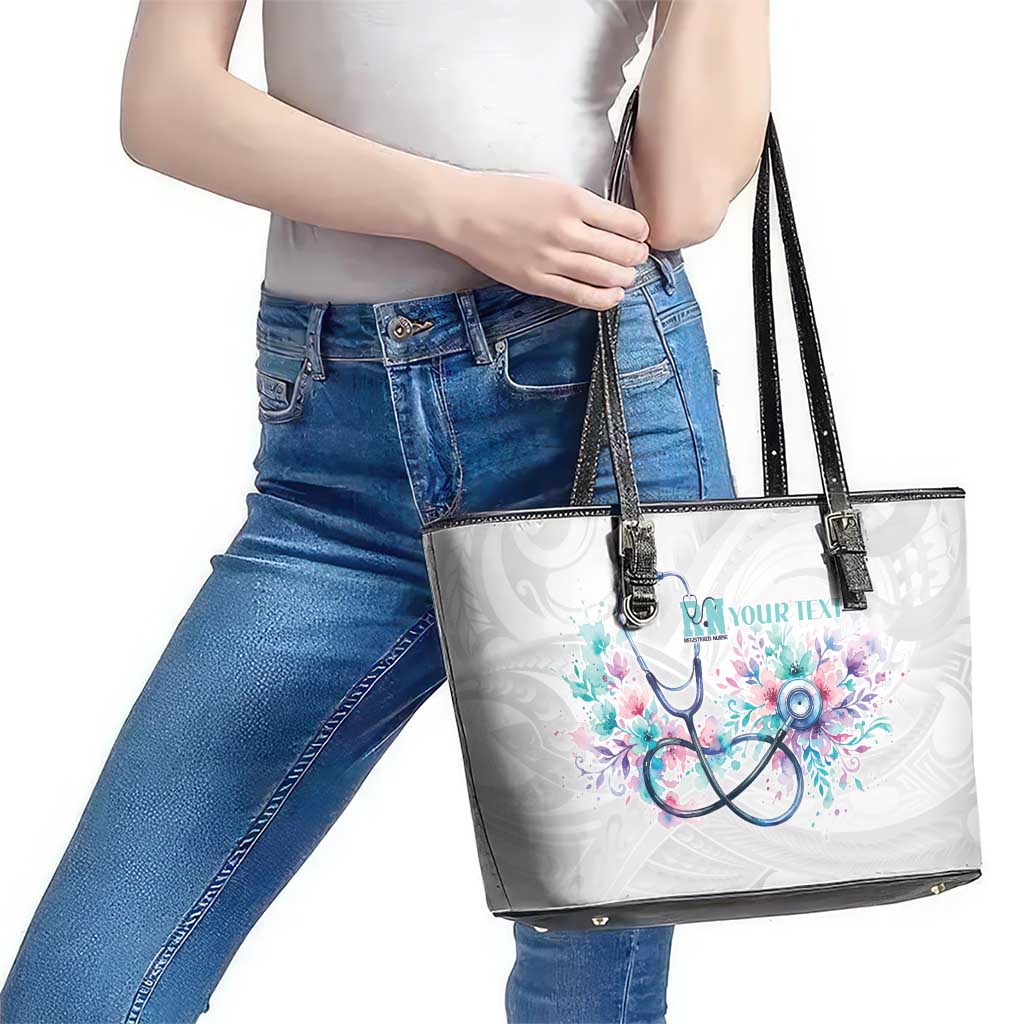 New Zealand Nurses RN Personalised Leather Tote Bag Stethoscope Floral Maori Motif