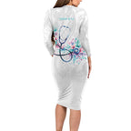 New Zealand Nurses RN Personalised Long Sleeve Bodycon Dress Stethoscope Floral Maori Motif