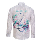 New Zealand Nurses RN Personalised Long Sleeve Button Shirt Stethoscope Floral Maori Motif
