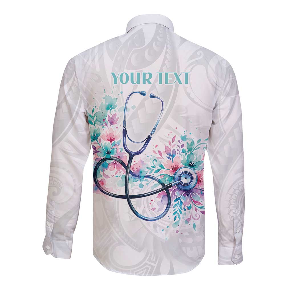 New Zealand Nurses RN Personalised Long Sleeve Button Shirt Stethoscope Floral Maori Motif