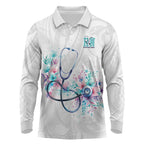 New Zealand Nurses RN Personalised Long Sleeve Polo Shirt Stethoscope Floral Maori Motif