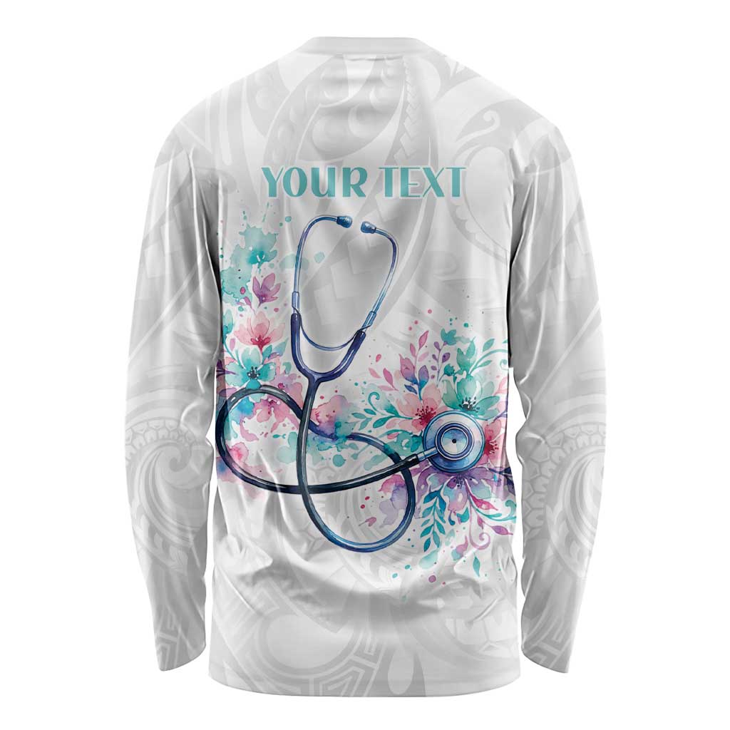New Zealand Nurses RN Personalised Long Sleeve Shirt Stethoscope Floral Maori Motif