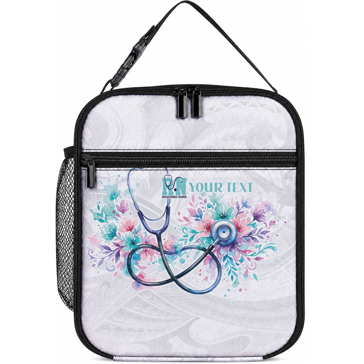 New Zealand Nurses RN Personalised Lunch Bag Stethoscope Floral Maori Motif