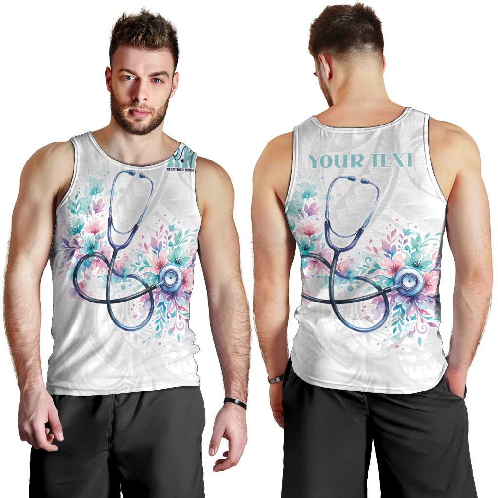 New Zealand Nurses RN Personalised Men Tank Top Stethoscope Floral Maori Motif