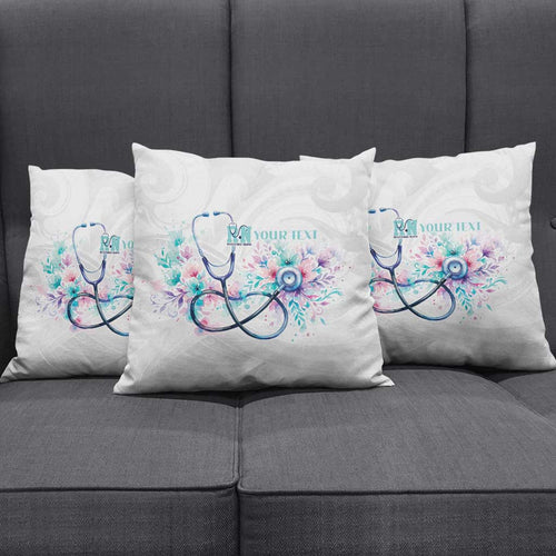 New Zealand Nurses RN Personalised Pillow Cover Stethoscope Floral Maori Motif