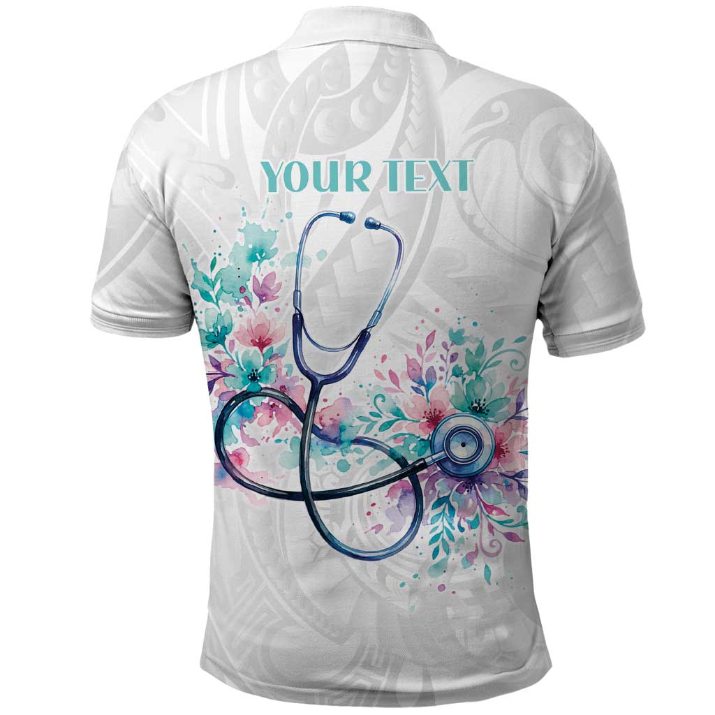 New Zealand Nurses RN Personalised Polo Shirt Stethoscope Floral Maori Motif