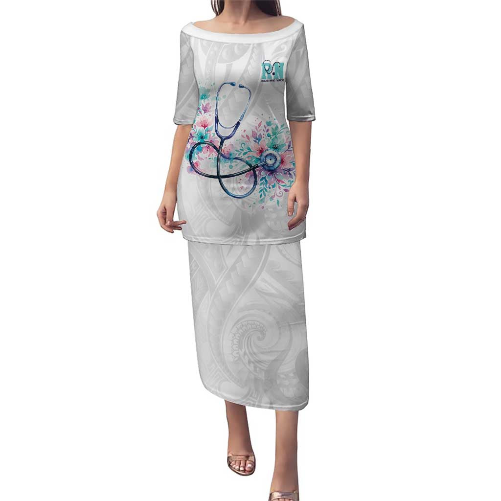 New Zealand Nurses RN Personalised Puletasi Stethoscope Floral Maori Motif