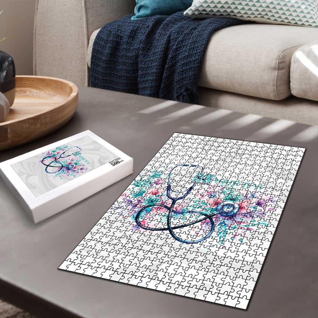 New Zealand Nurses RN Personalised Puzzle Stethoscope Floral Maori Motif