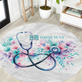 New Zealand Nurses RN Personalised Round Carpet Stethoscope Floral Maori Motif