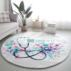 New Zealand Nurses RN Personalised Round Carpet Stethoscope Floral Maori Motif