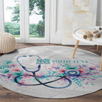 New Zealand Nurses RN Personalised Round Carpet Stethoscope Floral Maori Motif