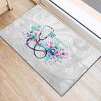 New Zealand Nurses RN Personalised Rubber Doormat Stethoscope Floral Maori Motif