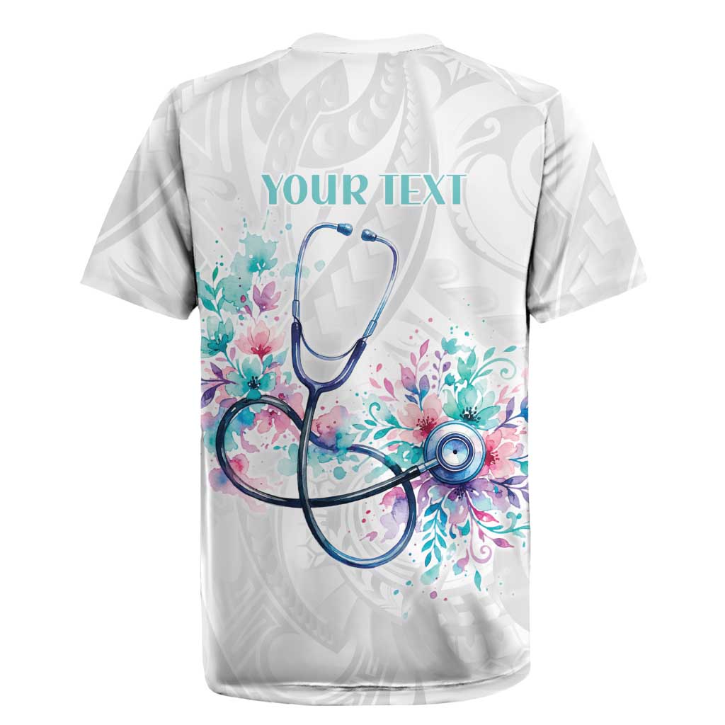 New Zealand Nurses RN Personalised Rugby Jersey Stethoscope Floral Maori Motif