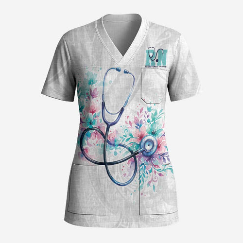 New Zealand Nurses RN Personalised Scrub Top Stethoscope Floral Maori Motif