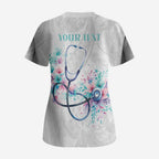 New Zealand Nurses RN Personalised Scrub Top Stethoscope Floral Maori Motif