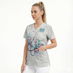 New Zealand Nurses RN Personalised Scrub Top Stethoscope Floral Maori Motif