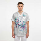 New Zealand Nurses RN Personalised Scrub Top Stethoscope Floral Maori Motif