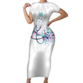 New Zealand Nurses RN Personalised Short Sleeve Bodycon Dress Stethoscope Floral Maori Motif
