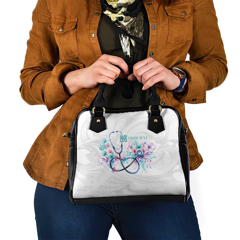 New Zealand Nurses RN Personalised Shoulder Handbag Stethoscope Floral Maori Motif