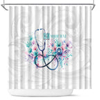 New Zealand Nurses RN Personalised Shower Curtain Stethoscope Floral Maori Motif