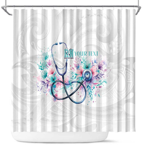 New Zealand Nurses RN Personalised Shower Curtain Stethoscope Floral Maori Motif