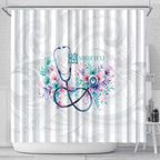 New Zealand Nurses RN Personalised Shower Curtain Stethoscope Floral Maori Motif