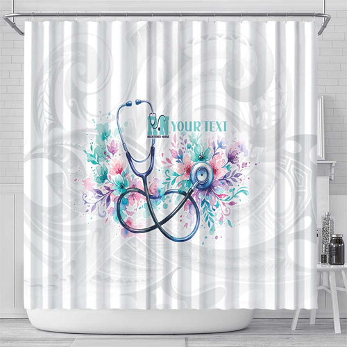 New Zealand Nurses RN Personalised Shower Curtain Stethoscope Floral Maori Motif
