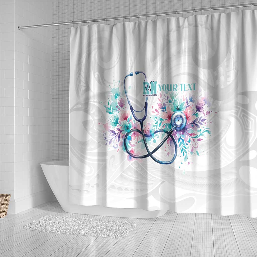 New Zealand Nurses RN Personalised Shower Curtain Stethoscope Floral Maori Motif