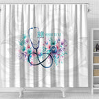 New Zealand Nurses RN Personalised Shower Curtain Stethoscope Floral Maori Motif