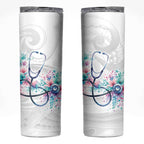 New Zealand Nurses RN Personalised Skinny Tumbler Stethoscope Floral Maori Motif