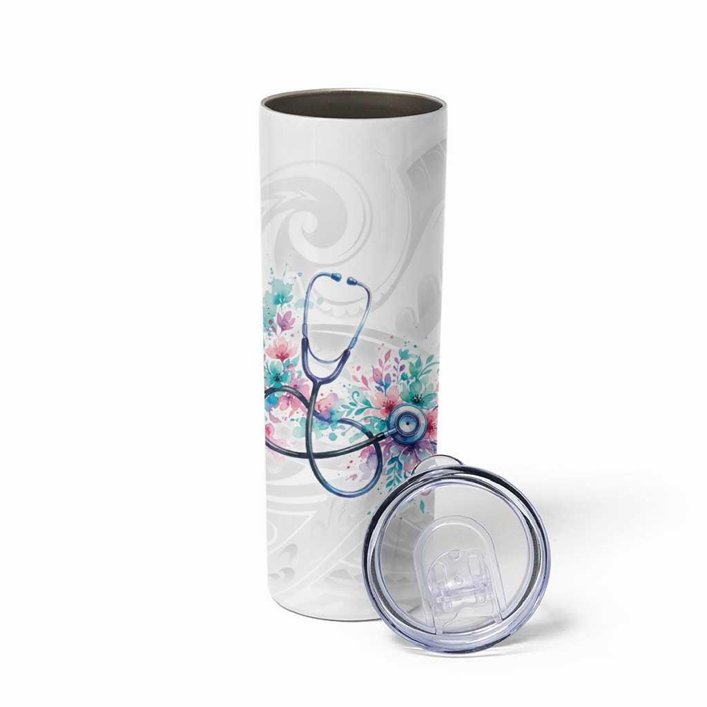 New Zealand Nurses RN Personalised Skinny Tumbler Stethoscope Floral Maori Motif
