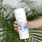 New Zealand Nurses RN Personalised Skinny Tumbler Stethoscope Floral Maori Motif