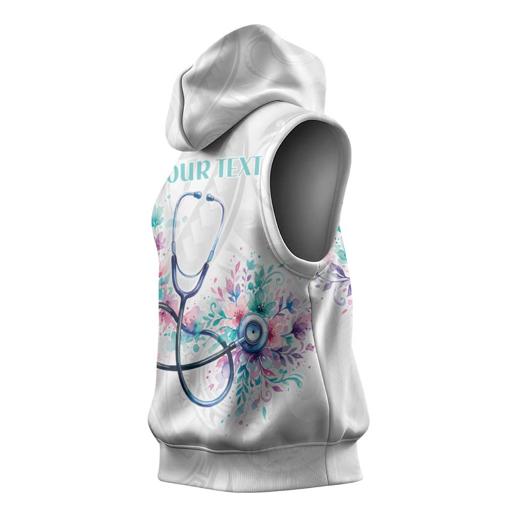 New Zealand Nurses RN Personalised Sleeveless Hoodie Stethoscope Floral Maori Motif