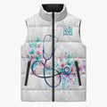 New Zealand Nurses RN Personalised Sleeveless Puffer Jacket Stethoscope Floral Maori Motif